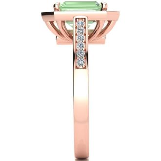 2 Carat Green Amethyst and Halo Diamond Ring In 14 Karat Rose Gold