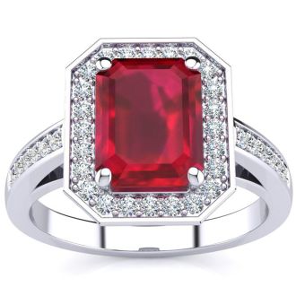 2 1/2 Carat Ruby and Halo Diamond Ring In 14 Karat White Gold