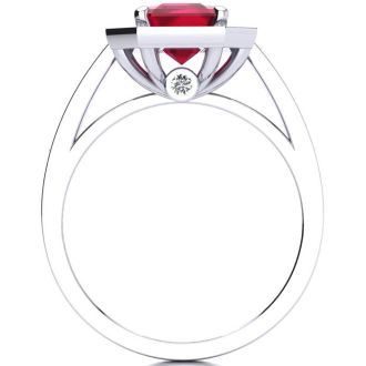 2 1/2 Carat Ruby and Halo Diamond Ring In 14 Karat White Gold