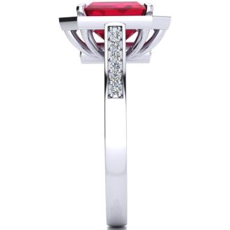 2 1/2 Carat Ruby and Halo Diamond Ring In 14 Karat White Gold