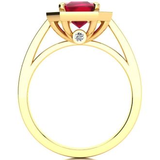 2 1/2 Carat Ruby and Halo Diamond Ring In 14 Karat Yellow Gold