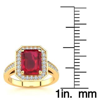2 1/2 Carat Ruby and Halo Diamond Ring In 14 Karat Yellow Gold