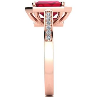 2 1/2 Carat Ruby and Halo Diamond Ring In 14 Karat Rose Gold