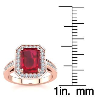 2 1/2 Carat Ruby and Halo Diamond Ring In 14 Karat Rose Gold