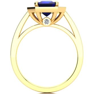 2 1/2 Carat Sapphire and Halo Diamond Ring In 14 Karat Yellow Gold