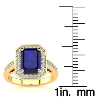 2 1/2 Carat Sapphire and Halo Diamond Ring In 14 Karat Yellow Gold