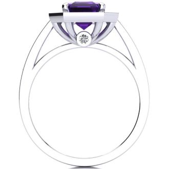 2 1/2 Carat Amethyst and Halo Diamond Ring In 14 Karat White Gold