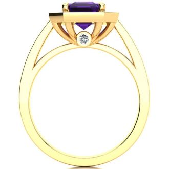 2 1/2 Carat Amethyst and Halo Diamond Ring In 14 Karat Yellow Gold