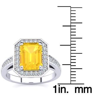 2 1/2 Carat Citrine and Halo Diamond Ring In 14 Karat White Gold
