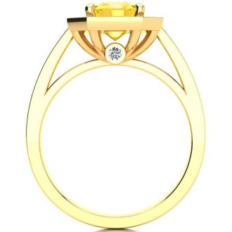 2 1/2 Carat Citrine and Halo Diamond Ring In 14 Karat Yellow Gold