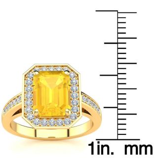 2 1/2 Carat Citrine and Halo Diamond Ring In 14 Karat Yellow Gold
