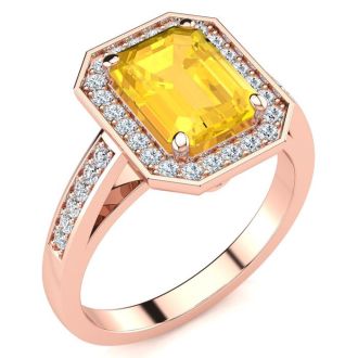 2 1/2 Carat Citrine and Halo Diamond Ring In 14 Karat Rose Gold