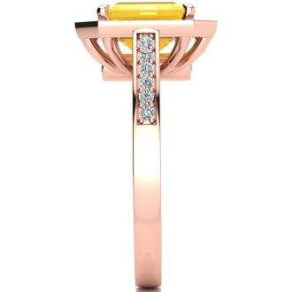 2 1/2 Carat Citrine and Halo Diamond Ring In 14 Karat Rose Gold
