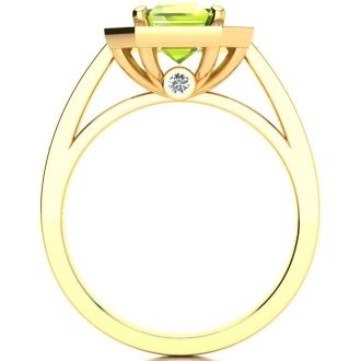 3 Carat Peridot and Halo Diamond Ring In 14 Karat Yellow Gold