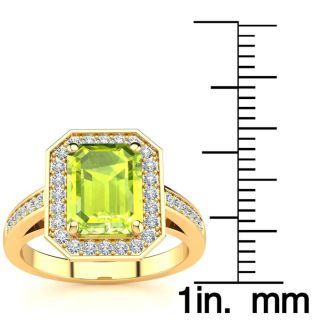3 Carat Peridot and Halo Diamond Ring In 14 Karat Yellow Gold