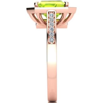 3 Carat Peridot and Halo Diamond Ring In 14 Karat Rose Gold