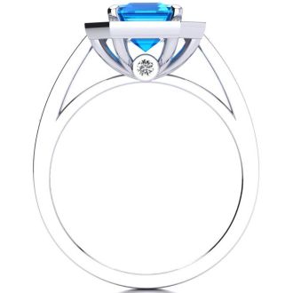 3 Carat Blue Topaz and Halo Diamond Ring In 14 Karat White Gold