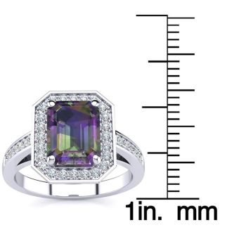 2-1/2 Carat Octagon Shape Mystic Topaz Ring With Diamond Halo In 14 Karat White Gold