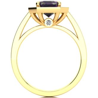 2-1/2 Carat Octagon Shape Mystic Topaz Ring With Diamond Halo In 14 Karat Yellow Gold