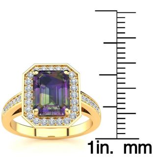 2-1/2 Carat Octagon Shape Mystic Topaz Ring With Diamond Halo In 14 Karat Yellow Gold