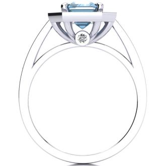 Aquamarine Ring: Aquamarine Jewelry: 2 1/2 Carat Aquamarine and Halo Diamond Ring In 14 Karat White Gold