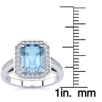 Aquamarine Ring: Aquamarine Jewelry: 2 1/2 Carat Aquamarine and Halo Diamond Ring In 14 Karat White Gold