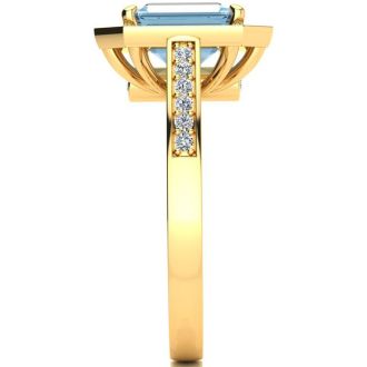 Aquamarine Ring: Aquamarine Jewelry: 2 1/2 Carat Aquamarine and Halo Diamond Ring In 14 Karat Yellow Gold