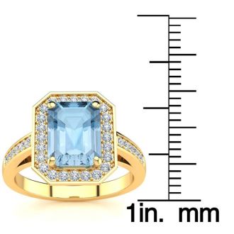Aquamarine Ring: Aquamarine Jewelry: 2 1/2 Carat Aquamarine and Halo Diamond Ring In 14 Karat Yellow Gold