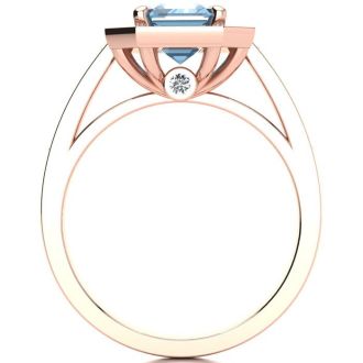 Aquamarine Ring: Aquamarine Jewelry: 2 1/2 Carat Aquamarine and Halo Diamond Ring In 14 Karat Rose Gold