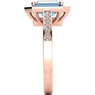 Aquamarine Ring: Aquamarine Jewelry: 2 1/2 Carat Aquamarine and Halo Diamond Ring In 14 Karat Rose Gold