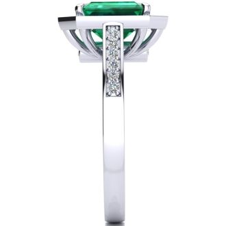 2 1/2 Carat Emerald and Halo Diamond Ring In 14 Karat White Gold
