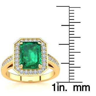 2 1/2 Carat Emerald and Halo Diamond Ring In 14 Karat Yellow Gold