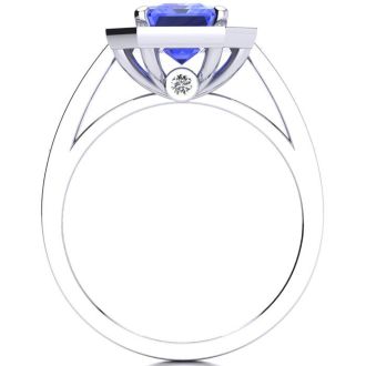 3 Carat Tanzanite and Halo Diamond Ring In 14 Karat White Gold