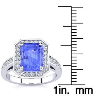 3 Carat Tanzanite and Halo Diamond Ring In 14 Karat White Gold