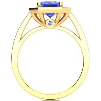 3 Carat Tanzanite and Halo Diamond Ring In 14 Karat Yellow Gold