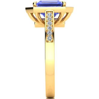 3 Carat Tanzanite and Halo Diamond Ring In 14 Karat Yellow Gold