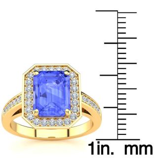 3 Carat Tanzanite and Halo Diamond Ring In 14 Karat Yellow Gold