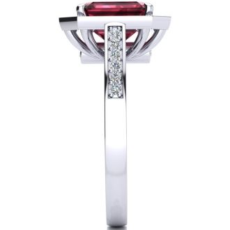Garnet Ring: Garnet Jewelry: 3 Carat Garnet and Halo Diamond Ring In 14 Karat White Gold