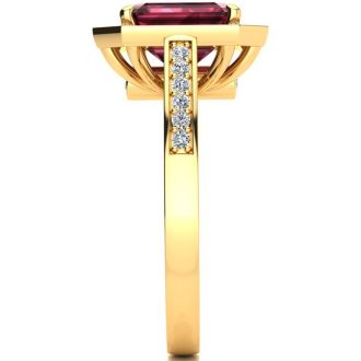 Garnet Ring: Garnet Jewelry: 3 Carat Garnet and Halo Diamond Ring In 14 Karat Yellow Gold