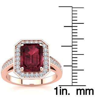 Garnet Ring: Garnet Jewelry: 3 Carat Garnet and Halo Diamond Ring In 14 Karat Rose Gold