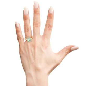 2 1/2 Carat Green Amethyst and Halo Diamond Ring In 14 Karat Yellow Gold