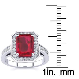 3 1/3 Carat Ruby and Halo Diamond Ring In 14 Karat White Gold