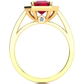 3 1/3 Carat Ruby and Halo Diamond Ring In 14 Karat Yellow Gold