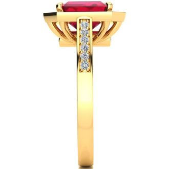 3 1/3 Carat Ruby and Halo Diamond Ring In 14 Karat Yellow Gold