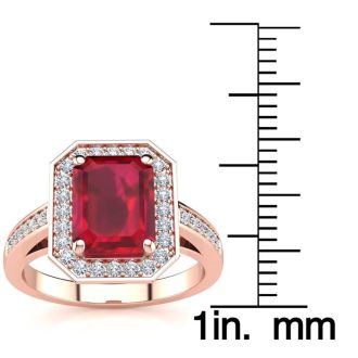 3 1/3 Carat Ruby and Halo Diamond Ring In 14 Karat Rose Gold