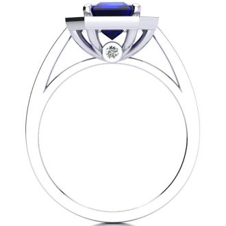 3 1/3 Carat Sapphire and Halo Diamond Ring In 14 Karat White Gold