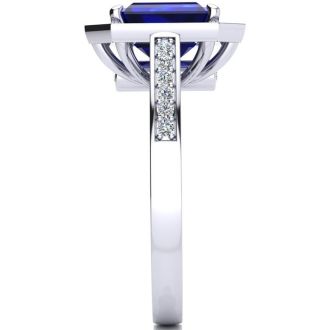 3 1/3 Carat Sapphire and Halo Diamond Ring In 14 Karat White Gold
