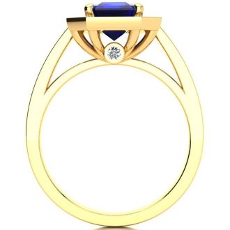 3 1/3 Carat Sapphire and Halo Diamond Ring In 14 Karat Yellow Gold