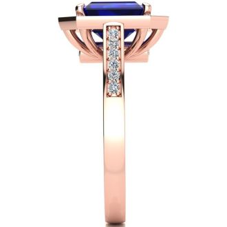 3 1/3 Carat Sapphire and Halo Diamond Ring In 14 Karat Rose Gold