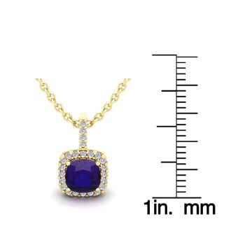 1 Carat Cushion Cut Amethyst and Halo Diamond Necklace In 14 Karat Yellow Gold, 18 Inches